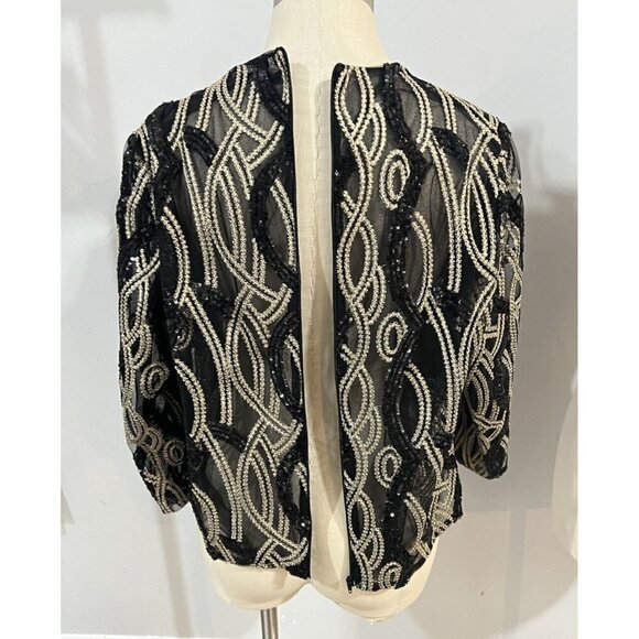 C&M Collection 48 Medium Black Gold Sequin Jacket Formal Holiday - Picture 4 of 7